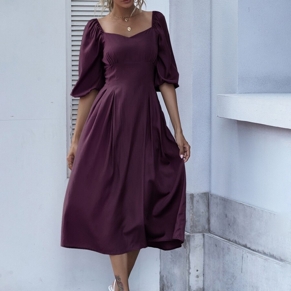 Khaki Sweetheart neck short sleeve midi dress - Picture 7 of 13